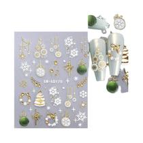 Adesivos De Unha 5D Em Ouro Brilhante Com Tema De Árvore De Natal, Flocos De Neve, Estrelas E