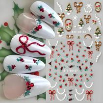 Adesivos De Unha 5D Em Relevo Com Tema De Natal: Grinalda De Cranberries, Laços E Flocos De Neve Adesivos De Unha 5D Em Relevo Com Tema De Natal: Grinalda De Cranberries, Laços E Flocos De Neve