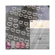 Adesivos De Unha Em Relevo Com Rosto De Gato Branco, Coração Preto E Laranja Para Manicure