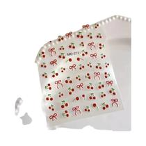 Adesivos De Unhas 3D Kawaii Com Laço De Cereja Vermelha, Decorações De Unhas DIY Com Frutas Fofas