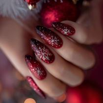 Adesivos de unhas BJR Christmas em forma de amêndoa vermelho/preto 24 peças