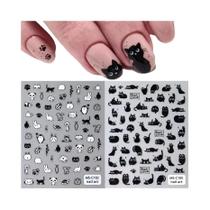 Adesivos De Unhas De Gato Preto 3D, Desenhos Animados Fofos, Autoadesivos, Decalques De Arte Para