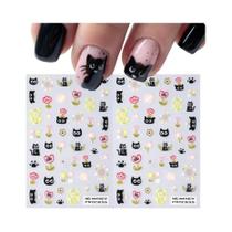 Adesivos De Unhas De Gato Preto 3D, Desenhos Animados Fofos, Autoadesivos, Decalques De Arte Para