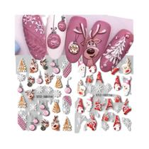 Adesivos De Unhas De Natal Com Rena E Papai Noel, 2 Peças, Decorações Em Relevo Com Flocos De Neve