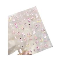 Adesivos De Unhas De Natal Rosa E Azul Com Boneco De Neve, Laço, Cervo E Diamantes De Cristal Para