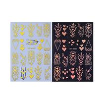Adesivos De Unhas Em Metal Dourado Com Flores 2pcs Laser Rosa Coração Pétalas Linha Geométrica