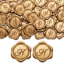 Adesivos de vedação de cera Yoption Initial N, pacote com 100, ouro antigo