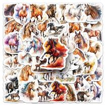 Adesivos em aquarela, cavalo, estilo tinta artística, vinil, 50 unidades