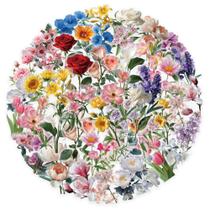 Adesivos estéticos florais, 50 peças, decalque botânico colorido P Adesivos estéticos florais, 50 peças, decalque botânico colorido P