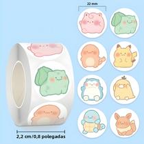 Adesivos fofos Pikachu Pokémon - Rolo com 500 Peças de Decalques de Vinil à Prova d'Água para Laptop