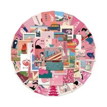 Adesivos Impermeáveis Estilo Retrô Japonês Rosa 50pcs Para Laptop Garrafa Álbum De Recortes Mala DIY