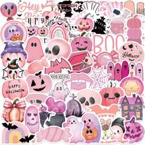 Adesivos Kawaii De Halloween Em Rosa Com Fantasmas, Caveiras E Abóboras, 50PCS, Impermeáveis Para