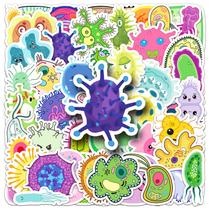 Adesivos Microbe, 50 peças, lindos desenhos animados, células e bactérias, vinil