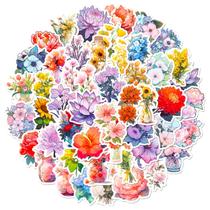 Adesivos Mixed Flower, 50 unidades, decalque de vinil botânico colorido Adesivos Mixed Flower, 50 unidades, decalque de vinil botânico colorido