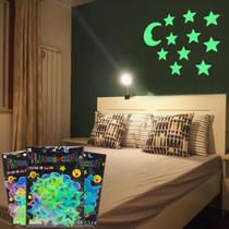 Adesivos Neon Brilham Escuro Fluorescentes Estrelas Lua Teto - NM