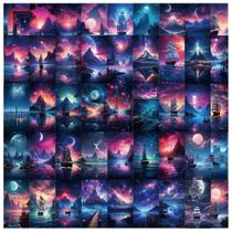 Adesivos Neon Sky Aesthetic Night Scenery, decalque em vinil x50 Adesivos Neon Sky Aesthetic Night Scenery, decalque em vinil x50