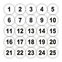 Adesivos Numerados 1 A 25 Redondo Fundo Branco Medida 3cm - Micro Oficina