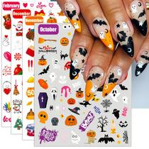 Adesivos para unhas IDDFEVE, pacote de férias de 12 meses, 24 folhas