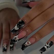 Adesivos Pretos Para Unhas Francesas, 24 Peças, Glitter, Estrelas Do Amor, Unhas Falsas, Adesivos Pretos Para Unhas Francesas, 24 Peças, Glitter, Estrelas Do Amor, Unhas Falsas,