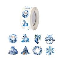 Adesivos Redondos Azuis De Feliz Natal 500pcs Para Presentes, Embalagens De Confeitaria, Envelopes E Adesivos Redondos Azuis De Feliz Natal 500pcs Para Presentes, Embalagens De Confeitaria, Envelopes E