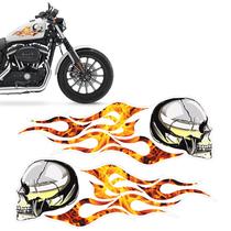 Adesivos Tanque Moto Harley Davidson Caveira Em Chamas - Par