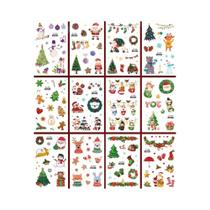 Adesivos Temporários De Tatuagem De Natal Com Glitter, 12 Folhas, Desenhos De Papai Noel E Boneco De