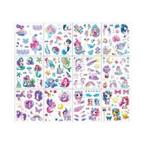 Adesivos Temporários De Tatuagem Para Crianças Com Glitter De Unicórnio E Sereia, 12 Folhas, Arte