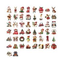 Adesivos Transparentes Retrô De Natal Com Desenhos Animados, 50 Peças, Decalques PET Transparentes À