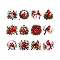 Adesivos UV DTF De Pássaro Cardinal Vermelho De Natal, 12 Peças, Para Canecas De Vidro,