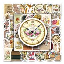 Adesivos vintage, florais e animais, 50 peças, estética retrô Adesivos vintage, florais e animais, 50 peças, estética retrô