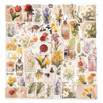 Adesivos vintage Flower, 50 peças, estética botânica retrô Adesivos vintage Flower, 50 peças, estética botânica retrô