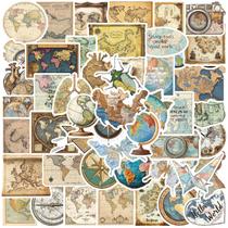 Adesivos Vintage World Map 50 peças de vinil impermeável de 3 a 6 cm