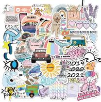 Adesivos VSCO para garrafas de água, 50 unidades de adesivos estéticos fofos, pacote de adesivos de vinil à prova d'água para Hydro Flask, skate, laptop, telefone, computador, guitarra, para meninas e adolescentes