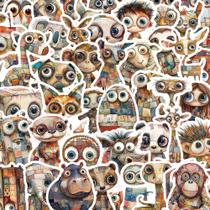 Adesivos Whimsical Patchwork Character, 50 peças, retrô, Big Eye