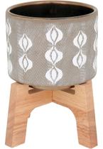 ADIN CACHEPÔ 19x17x17cm CERÂMICA CINZA COM SUPORTE