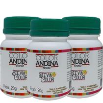 Adoçante dietético Stévia Color Andina Food, 3 potes de 20g