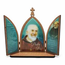 Adorno Capela Padre Pio Madeira Grande Com Porta