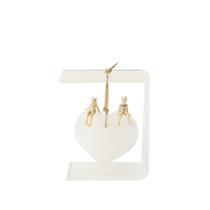 Adorno Decorativo Coração de Mãe Em Pedra Quartzo Branco Com Casal de Filhos