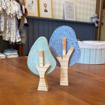 Adorno em Madeira - Par de Árvores Azul e Verde