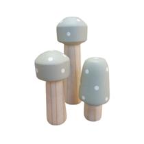 Adorno em Madeira - Trio de Cogumelos Verde