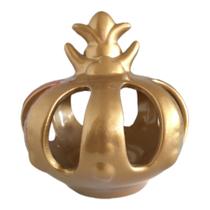 Adorno enfeite coroa imperial rei decorativa em cerâmica esmaltada 19x17cm