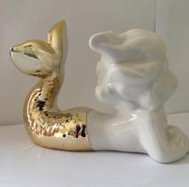 Adorno enfeite decorativo sereia em cerâmica 13x9cm Grillo