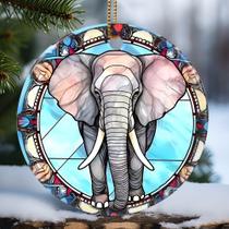 Adorno Navideño Redondo de Cerámica con Diseño de Elefante