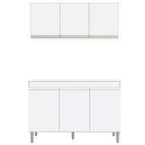 Aéreo 3 Portas Tiffany + Gabinete Balcão Bia 3 Portas para Cozinha Branco - Bela Móveis Aéreo 3 Portas Tiffany + Gabinete Balcão Bia 3 Portas para Cozinha Branco - Bela Móveis