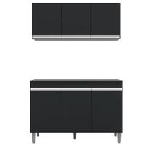 Aéreo 3 Portas Tiffany + Gabinete Balcão Bia 3 Portas para Cozinha Preto - Bela Móveis Aéreo 3 Portas Tiffany + Gabinete Balcão Bia 3 Portas para Cozinha Preto - Bela Móveis