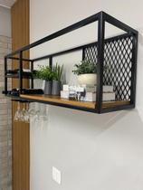 Aéreo Amore com Descanso de Garrafas e Taças de 120 cm Estilo Industrial Orgânico com Metal Preto