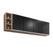 Aéreo Cozinha com Nicho Garrafeiro 160cm Freijó com Preto - Belliv Decor Aéreo Cozinha com Nicho Garrafeiro 160cm Freijó com Preto - Belliv Decor