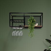Aéreo Estilo Industrial Ferro Com Adega E Porta Taças 88cm Boreal
