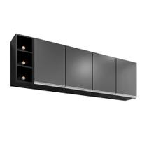 Aéreo Lavinia com Nicho Garrafeiro 160cm Para Cozinha Preto com Grafite - Vallisa Decor