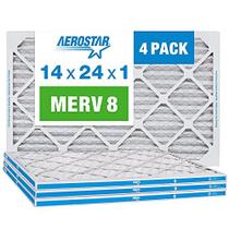 Aerostar 14x24x1 MERV 8 Filtro de Ar Plissado, Filtro de Ar do Forno AC, 4 Pacote (Tamanho Real: 13 3/4"x23 3/4"x3/4")